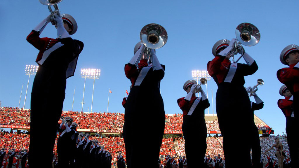 The marching band performing prior to the football against USC.