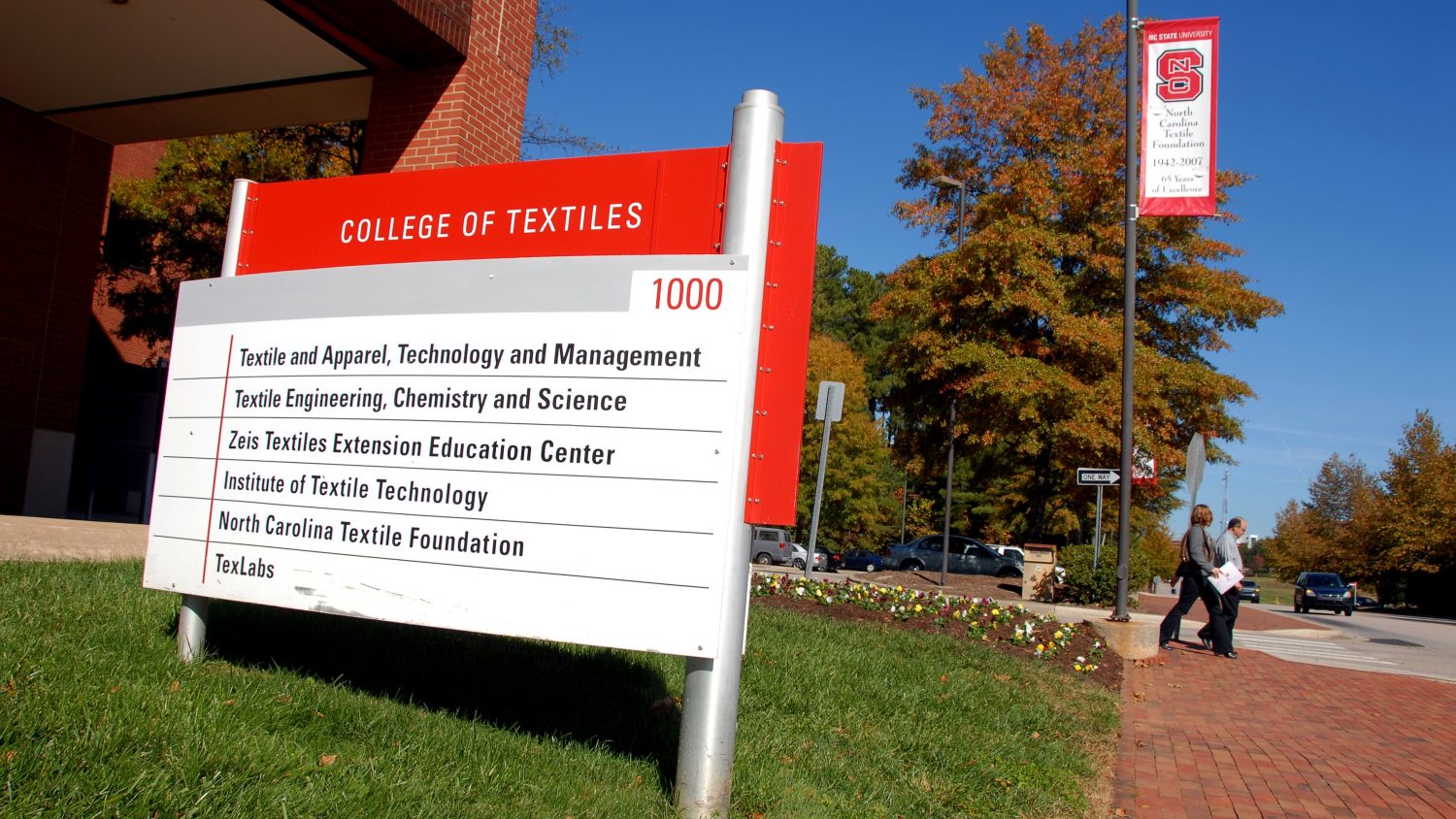 the exterior building sign for the College of Textiles.