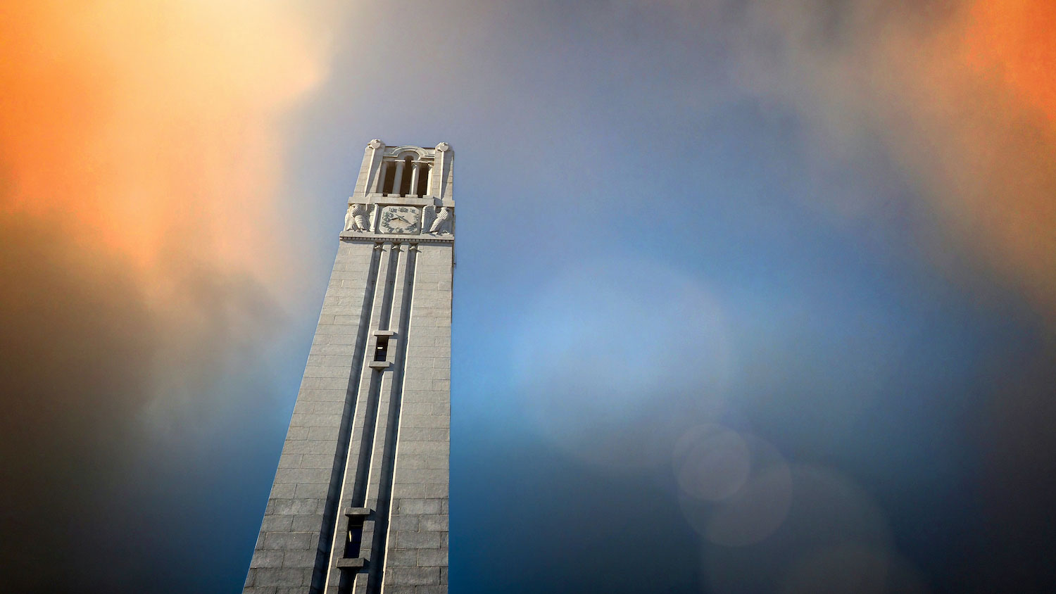 The Memorial Belltower on a cloudy day.