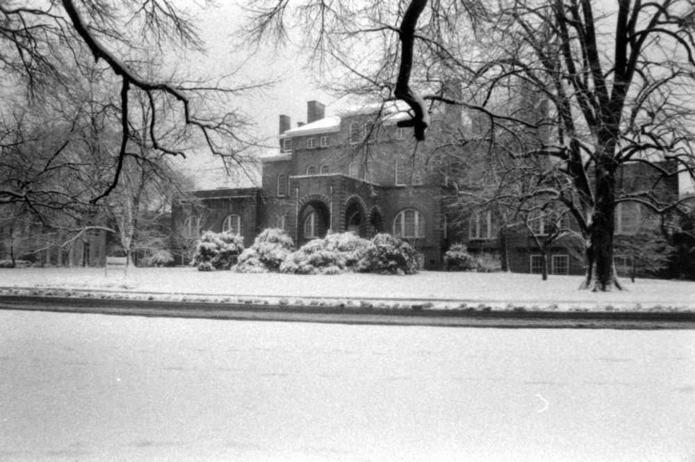 Holladay Hall in the snow