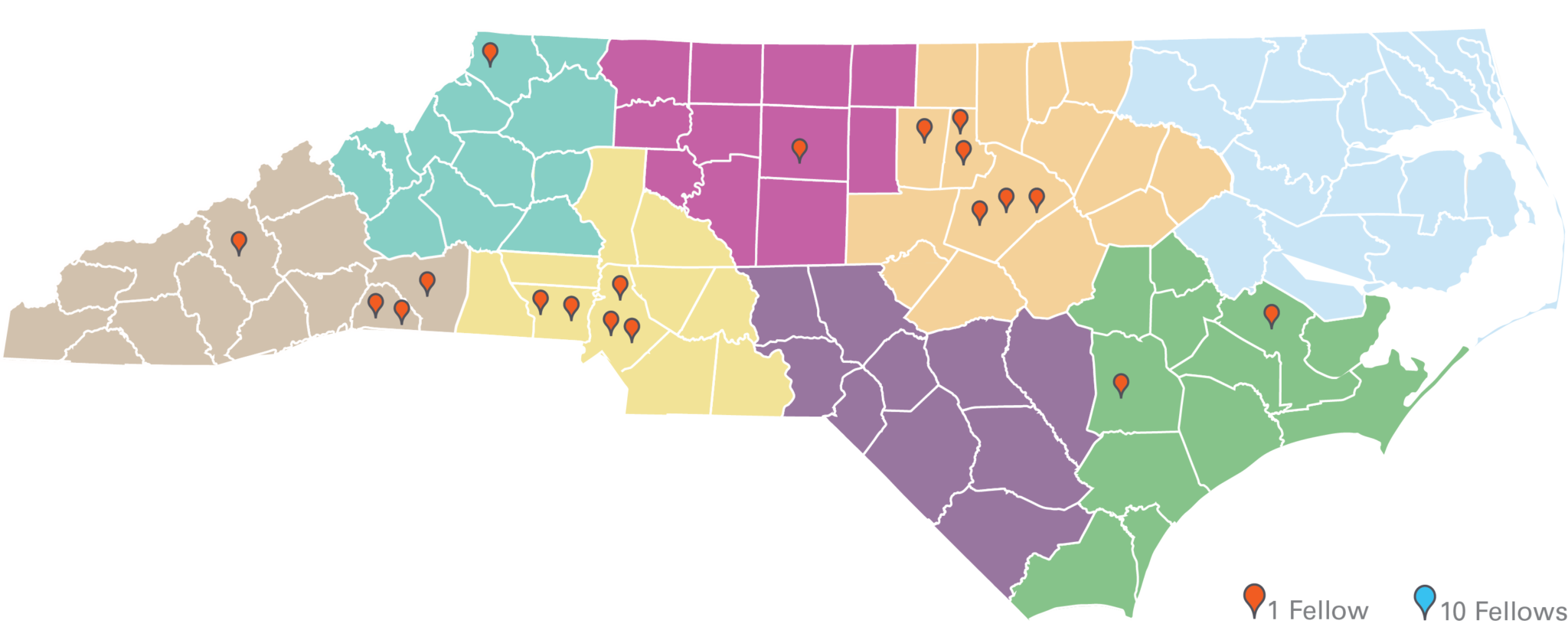 a map showing the Kenan Fellows Program 2020-21 recipients' locations