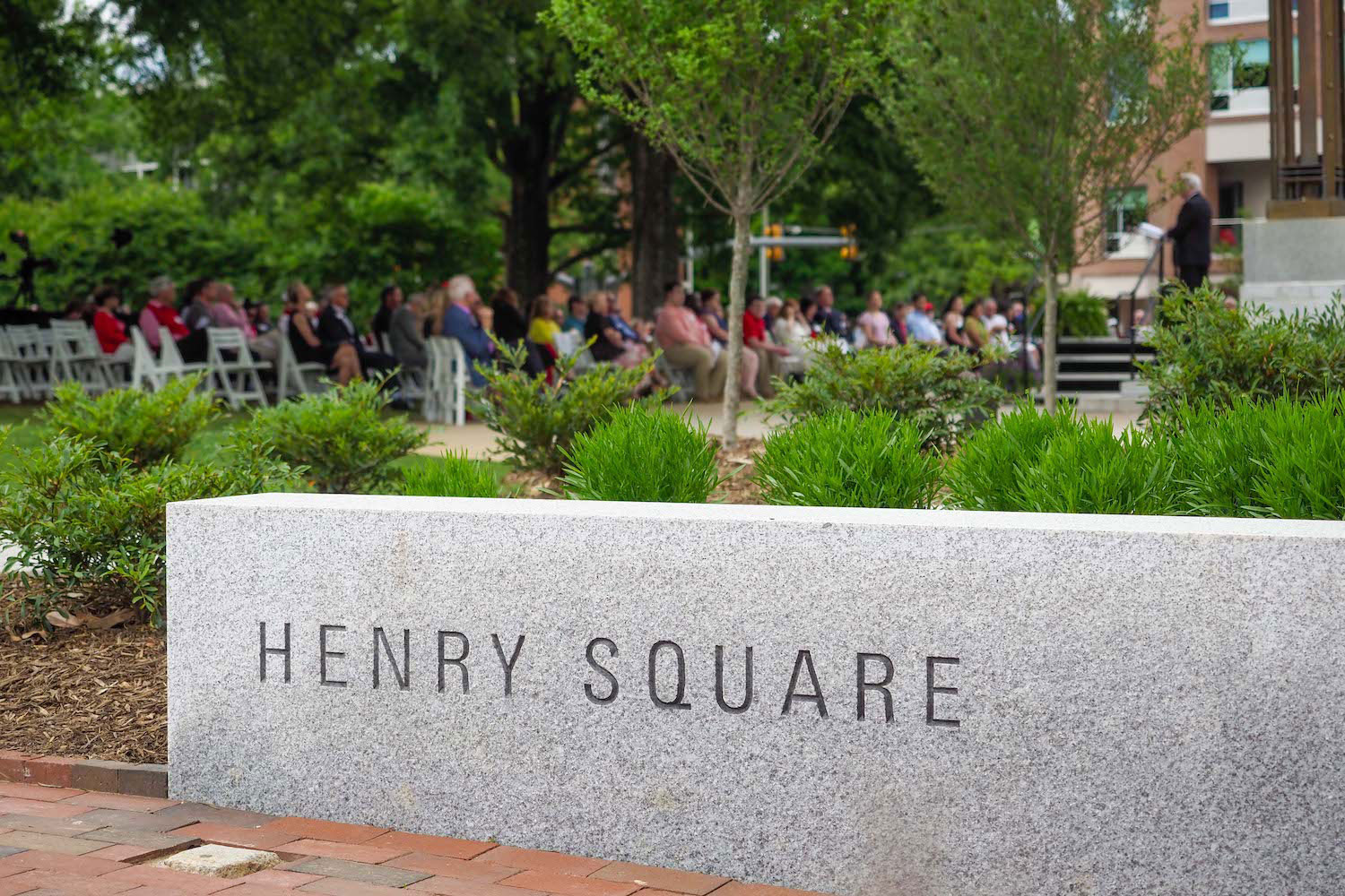 A stone in Henry Square which named in appreciation for the generosity of Bill and Frances Henry.