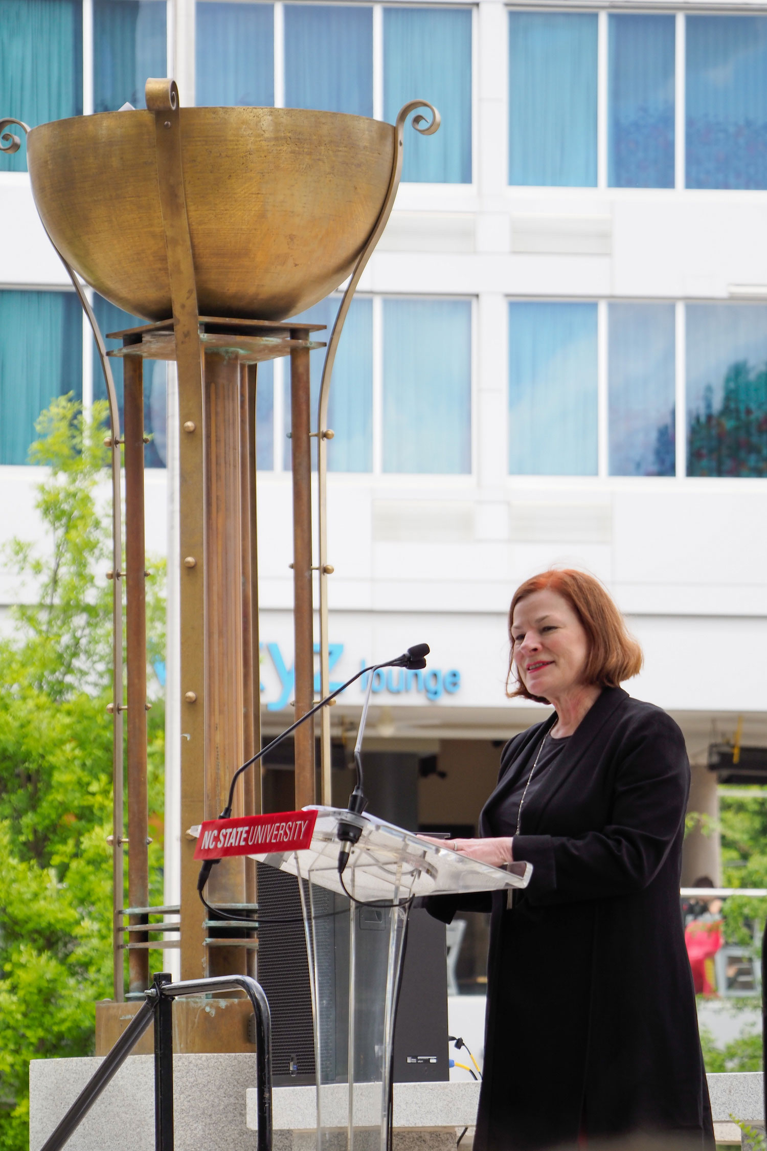 Raleigh Mayor Mary-Ann Baldwin discussing how the Memorial Belltower has been a beacon for many over the last century.