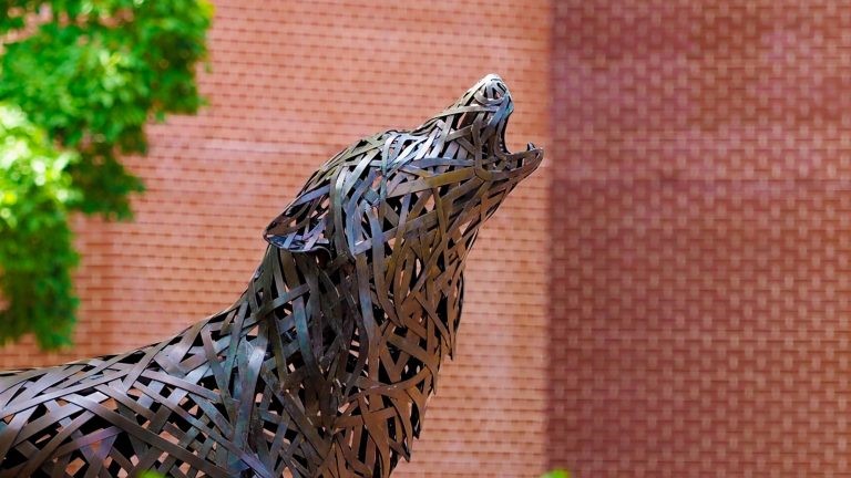 Wolf Plaza copper wolf statue