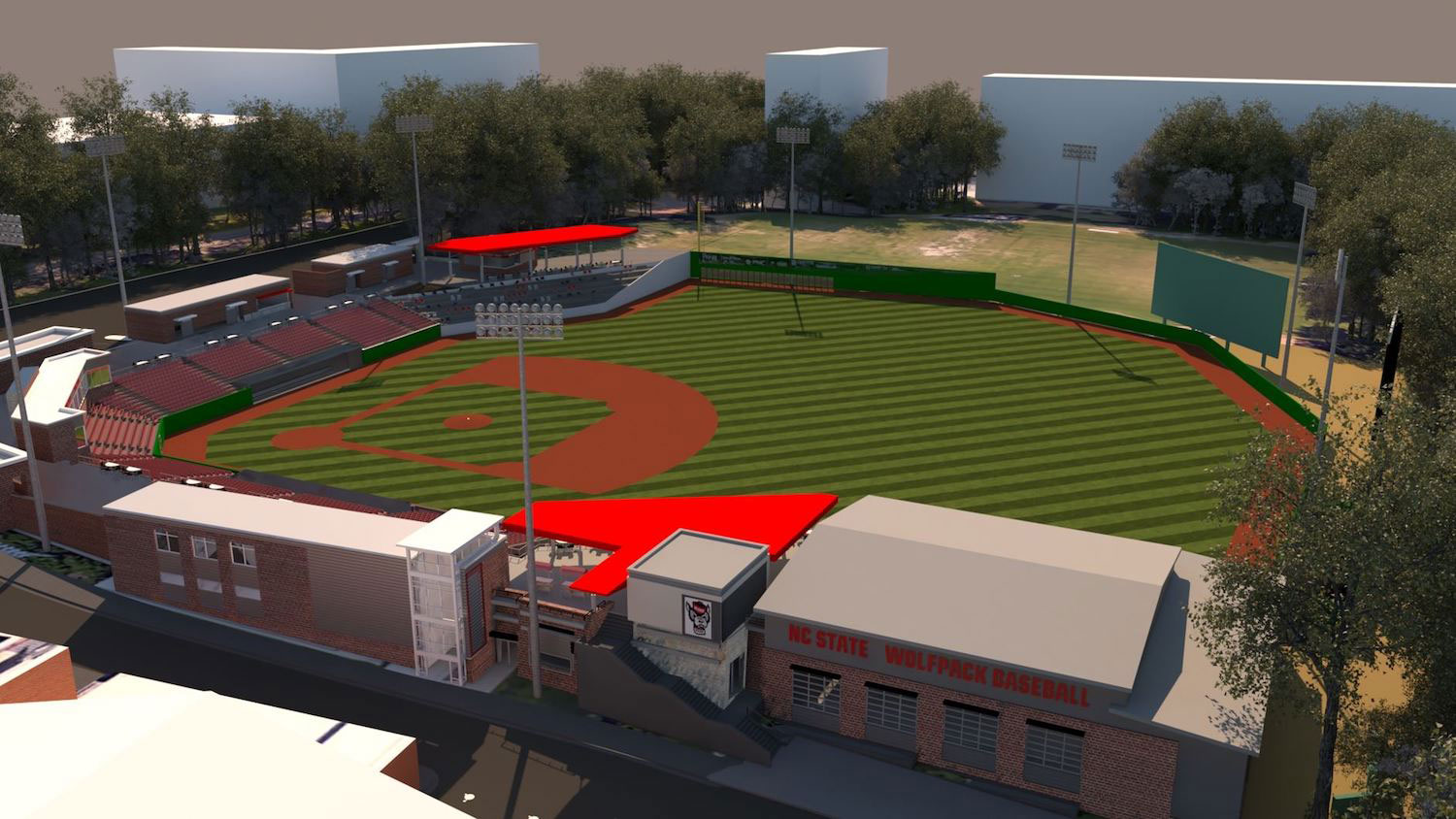 An aerial view of NC State's baseball stadium.