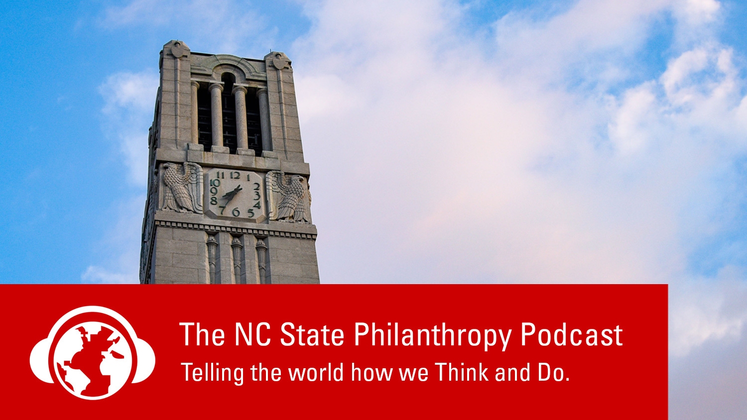belltower with NC State philanthropy podcast logo