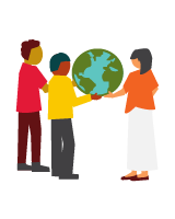 An illustration of a group holding a globe.