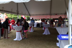 Students wrote thank-you notes under the tent.