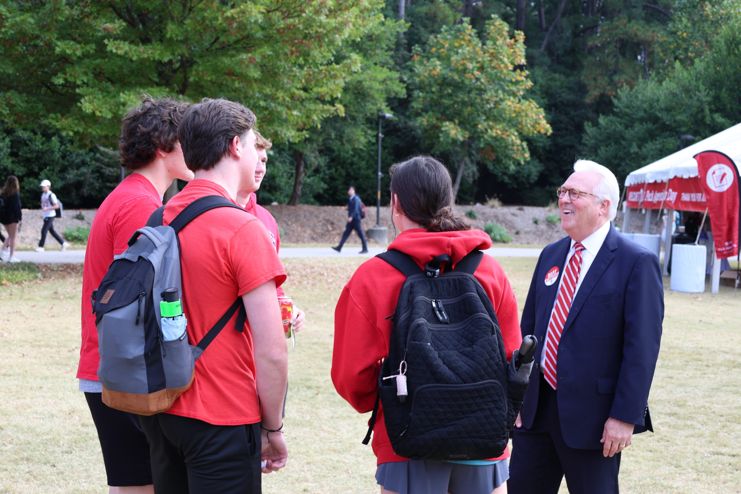 Chancellor Woodson chatting with students.