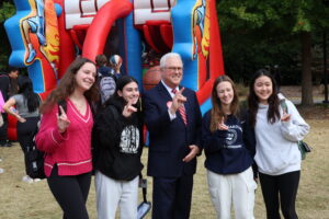 Students lined up to get the picture taken with the chancellor.