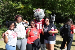 Students posing with the Wufs.