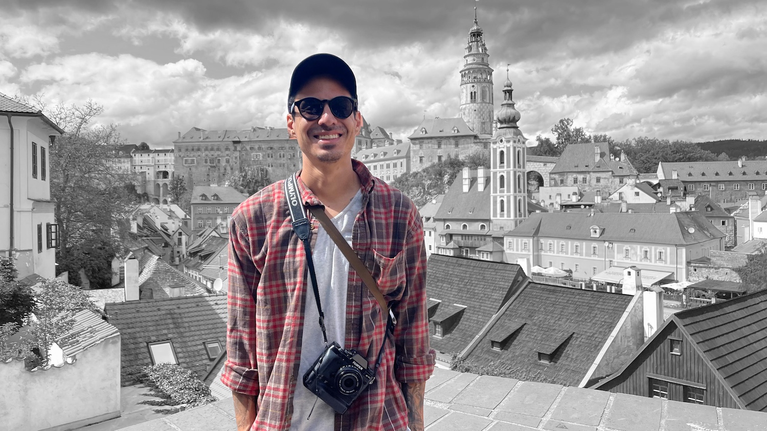 Xzavier Taylor standing against the Prague skyline during a study-abroad trip. Photo provided.